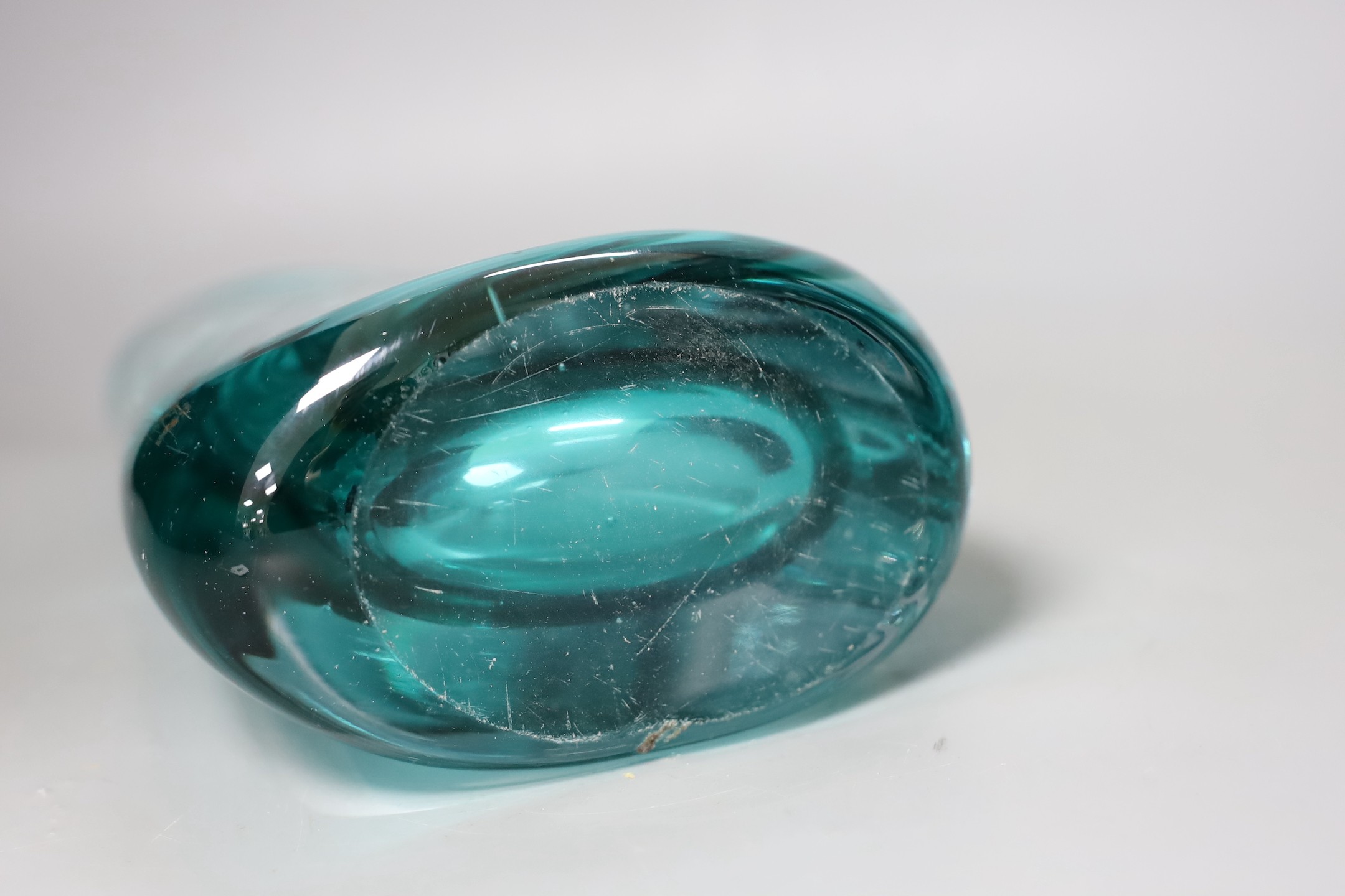 A large green glass free-form sculpture, possibly Murano, 30cms high